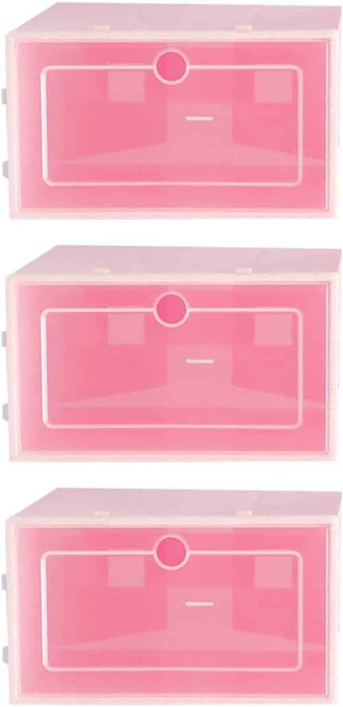 6PCS Stackable Transparent Plastic Shoe Boxes with Thickened Design Small S Pink Shoe Storage Containers for Sneakers Closet Organizer