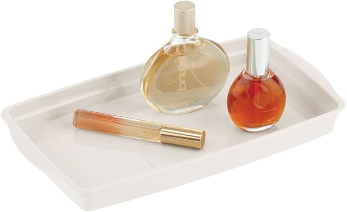 mDesign Plastic Storage Organizer Tray for Bathroom Vanity Countertops, Closets, Dressers - Holder for Guest Hand Towels, Watches, Earrings, Makeup Brushes, Reading Glasses, Perfume - Cream/Beige