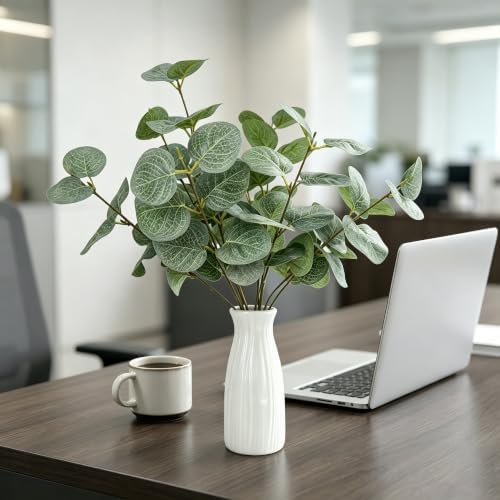 Artificial Eucalyptus Stems with Ceramic Vase for Home Decor,Sage Green - Image 6