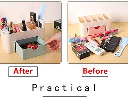 Jilukibo Large Capacity Makeup Organizer for Bathroom Bedroom, Cosmetic Storage Box with Drawers, Desktop Makeup Container for Jewelry Lipstick Skin Care (Pink)