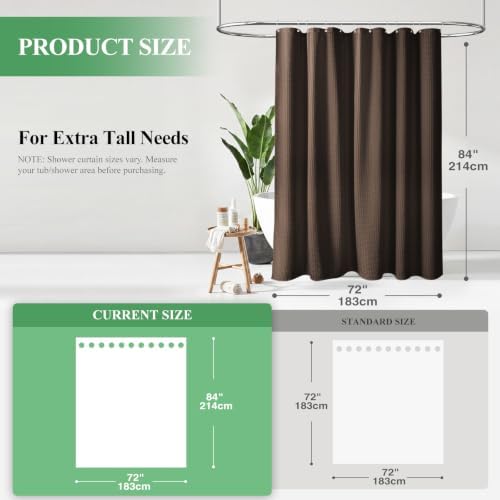 Dynamene Extra Long Waffle Shower Curtain 256 GSM Fabric 72"x84" Brown - Image 2