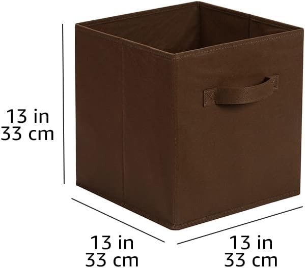 Amazon Basics Collapsible Fabric Storage Bins with Handles, Cube Organizer for Home Organization, 13" x 13" x 13", Brown, 6-Pack
