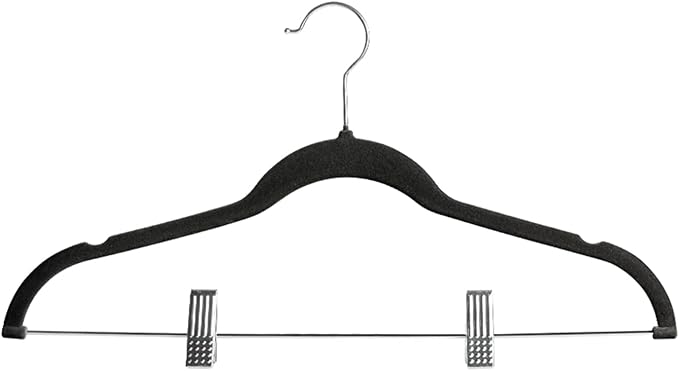 Velvet Pants Hangers Pack of 24, Non-Slip Skirt Clothes Trousers Hangers with Adjustable Clips, 360 ° Swivel Hooks Black/Silver
