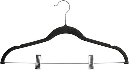 Velvet Pants Hangers Pack of 24, Non-Slip Skirt Clothes Trousers Hangers with Adjustable Clips, 360 ° Swivel Hooks Black/Silver