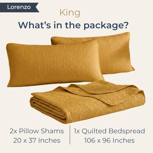 HLC.ME Lorenzo - 3 Piece King Size Quilt Set, Lightweight King Bedspread Coverlet Set (King, Gold) - Image 6