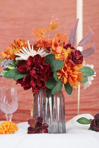 LELEE Artificial Fall Flowers Rose Silk Flower Combo Burgundy Burnt Orange - Image 7