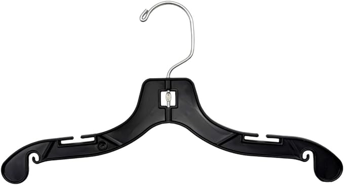 NAHANCO Children’s Plastic Shirt Hangers, Super Heavy Weight - 12" Black with Chrome Hook (Pack of 100), Made in USA
