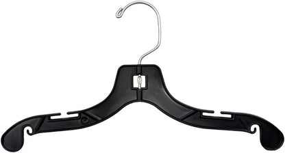 NAHANCO Children’s Plastic Shirt Hangers, Super Heavy Weight - 12" Black with Chrome Hook (Pack of 100), Made in USA