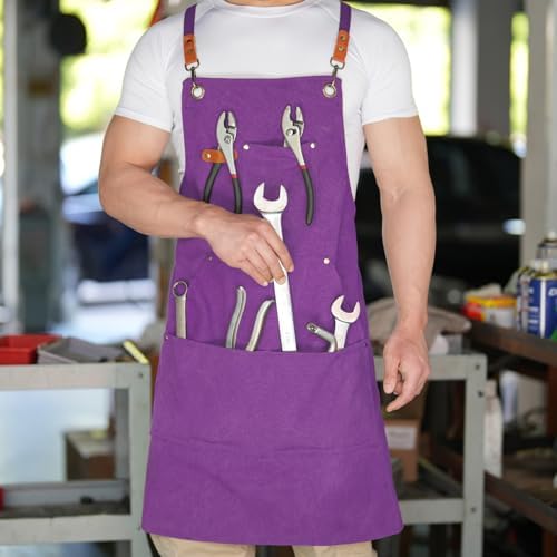 Aoomzoon Canvas Aprons for Men Women, Heavy Duty BBQ Apron with Pockets - Image 7