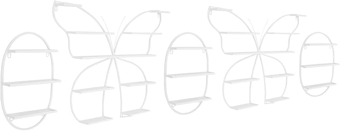 Butterfly Wall-Mounted Nail Polish Rack Set of 5-11LBs/Rack Capacity, Adjustable Cosmetic Display for Salon & Home Spa (White)