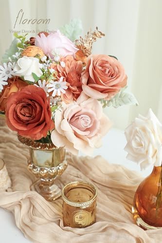 Floroom Terracotta Artificial Flowers Burnt Orange Fake Roses Peonies Dahlias and Greenery Combo Box Set for DIY Wedding Bouquets Bridal Shower Centerpieces Floral Arrangements Party Tables Decoration - Image 4