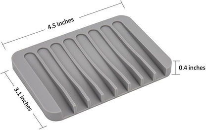 Silicone Soap Dishes for Shower, 3+1 PCS Upgrade Self-Draining Bar Soap Holder, Premium Sponge Holder for Sink, Kitchen, Bathroom, or Counter, Easy Clean, Can Extend Soap Life (White & Gray)