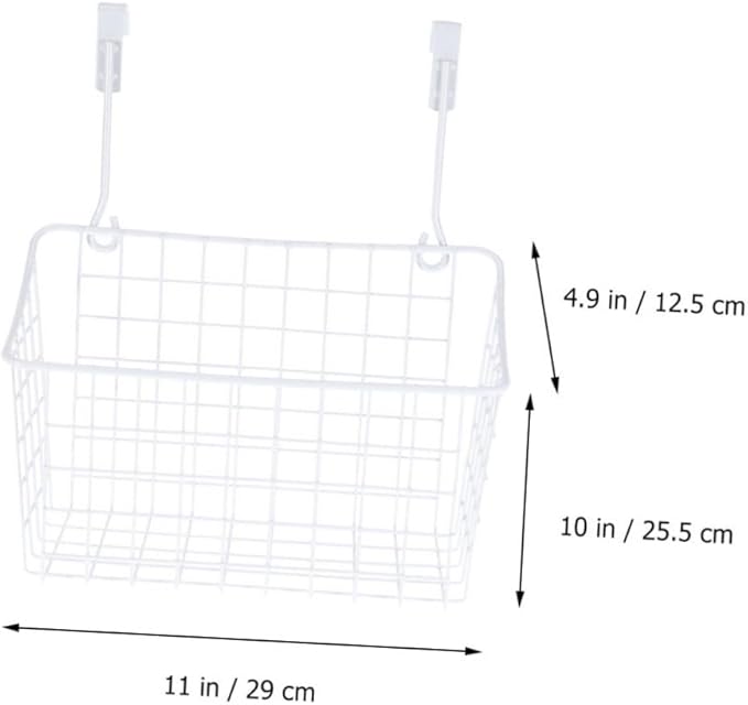 IMIKEYA White Hanging Rack Over Cabinet Door Basket Organizer for Kitchen Bathroom Office Rust Resistant Ventilated Storage Shelf Maximizing Space Without Hardware Installation