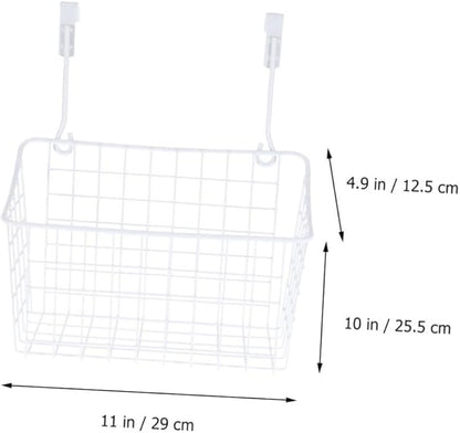 IMIKEYA White Hanging Rack Over Cabinet Door Basket Organizer for Kitchen Bathroom Office Rust Resistant Ventilated Storage Shelf Maximizing Space Without Hardware Installation