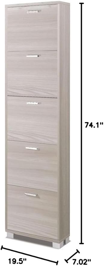 Sarmog, Shoe Rack with 5 Doors - Capacity 10 Pairs Light Elm