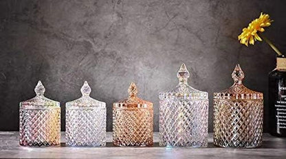 Colorful Home Decorative Jar Qtips Holder Dispenser Glass Storage Container Bathroom Counter Vanity Organizer for Bath Salts/Swabs/Rounds Makeup Sponges Toothpick Jewelry(Amber,10 oz)