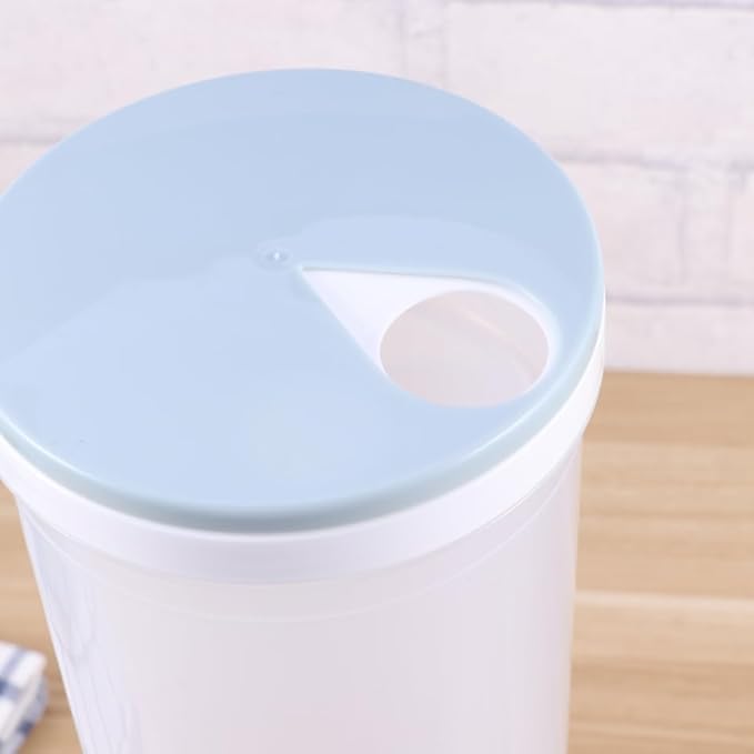 SHOWERORO Clear Plastic Noodles Container with Rotating Lid Multifunctional Food Storage Box for Grains Cereal Beans Nuts Spaghetti Light Blue