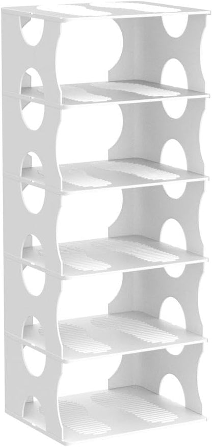 6-Tier Shoe Rack,Stackable Shoe Storage Organizer for Bedroom Entryway, Adjustable Shoe Rack,Shoe Slots Organizer Shelf, Easy Clean Shoe Tower Rack,White
