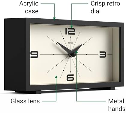 JONES CLOCKS® Odeon Desk Clock | Modern Rectangular Design | Black | Stylish Retro Look for Shelf, Table, Mantel or Bedside - Image 6