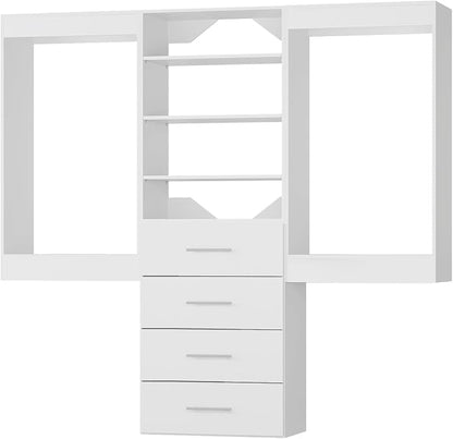 Modular Closet System, 84" Wide Closet Organizer System with Hanging and Drawers, Wood Tower Closet Storage for Walk In Closets, Wall Mounted Wardrobe Organizer Kit System, Bedroom, White