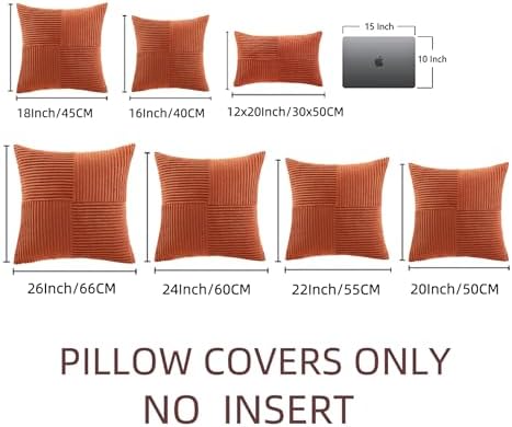 Fancy Homi Set of 2 Burnt Orange Samll Decorative Throw Pillow Covers 14x14 Inch for Living Room Couch Bed, Boho Farmhouse Fall Home Decor, Soft Corss Corduroy Patchwork Textured Cushion Case 35x35cm - Image 7