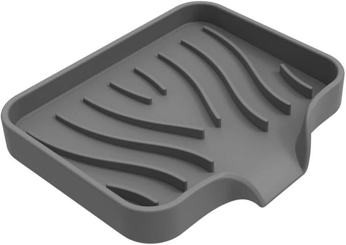 1 Pack Silicone Soap Dish with Drain, Kitchen Sink Sponge Holder, Self Draining Bar Soap Holder for Shower Bathroom Kitchen Counter Sink, Keep Soap Dry, Easy to Clean, Grey