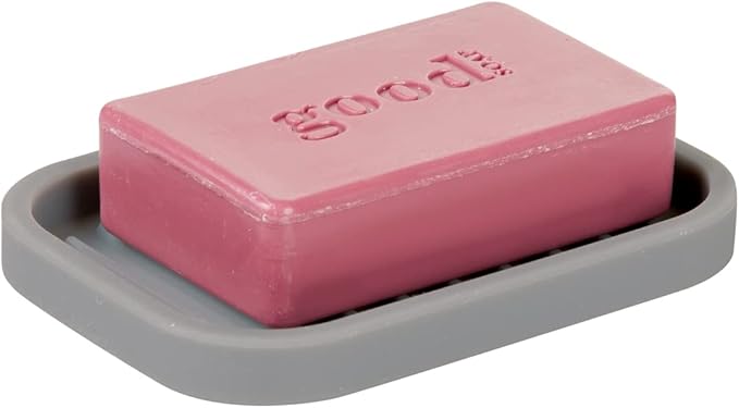 iDesign Silicone Soap Dish, Soap Saver, and Kitchen Sponge Holder, The Lineo Collection – Rectangular, 5" x 3.5" x 5", Gray
