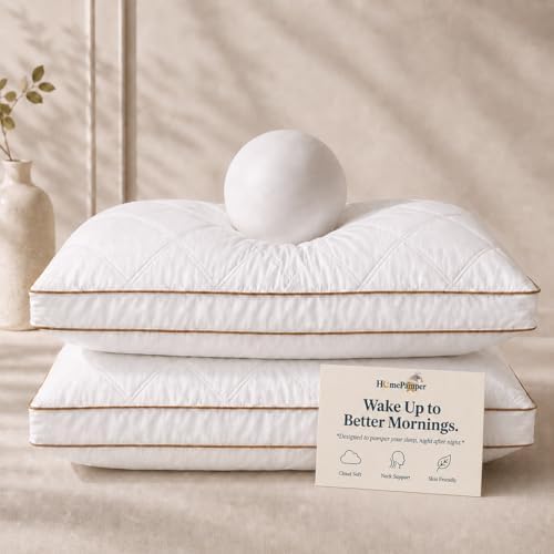Pillows Standard Size Set of 2, Bed Pillows for Sleeping with 100% Cotton Shell, Soft Supportive 3D Down Alternative Hotel Pillows, Gusseted Pillow Set for Side Back Stomach Sleepers, White by Unknown