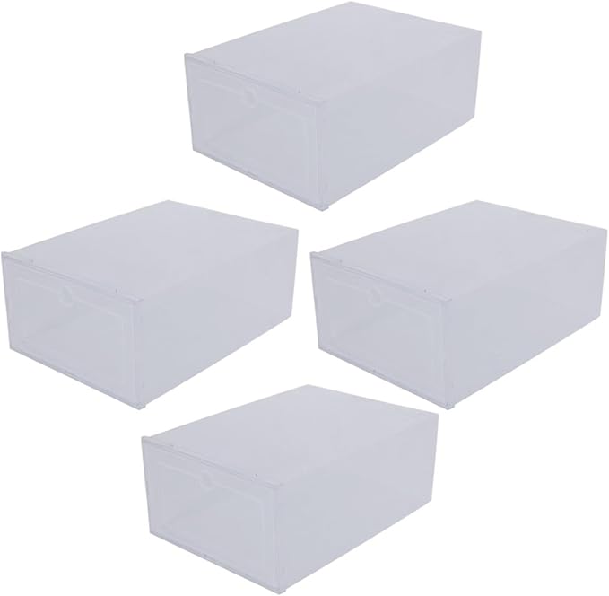 Housoutil 4pcs Pp Plastic Shoe Storage Boxes Drawer-style Stackable Shoe Organizer for Home Closet and Entryway
