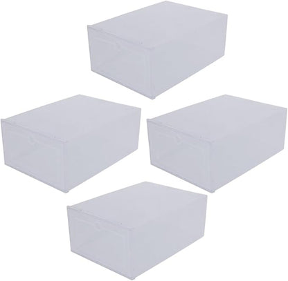 Housoutil 4pcs Pp Plastic Shoe Storage Boxes Drawer-style Stackable Shoe Organizer for Home Closet and Entryway