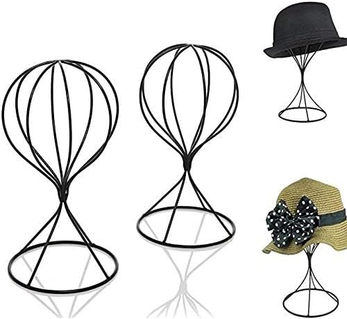 Mydio 2 Pieces Modern Metal Hat Stands Durable Stable Metal Hat Cap Rack Wigs Holder (black)