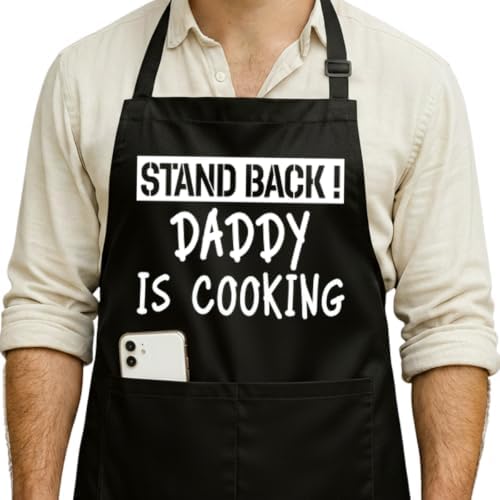 Funny Black Grill Apron with Pockets for Man,Dad,Husband,Father in Law,Chef Daddy Grilling Apron BBQ Cooking Gifts by NIORAYNA