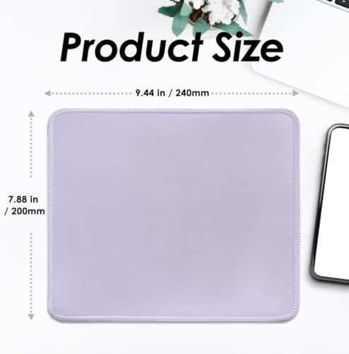 FROGIGO Mouse Pad with Stitched Edges - Solid Color Mousepad for Women, 9.25 x 7.75 inch Washable Square Desk Pad, Non-Slip Rubber Base, Office Home Laptop Accessories - Lilac Purple - Image 3