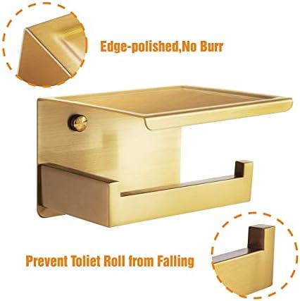 HITSLAM Gold Toilet Paper Holder, Stick on Brushed Brass Toilet Paper Holder with Shelf, Self Adhesive No Drill or Wall-Mount with Screws for Bathroom (Pack of 2) - Image 5