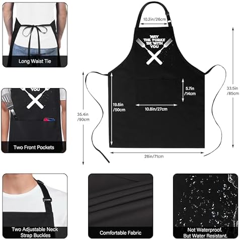 Xornis 100% Cotton Funny Apron for Men Women Adjustable Bib Aprons with 2 Pockets Grill Kitchen Cooking BBQ One Size Fits All - Image 3