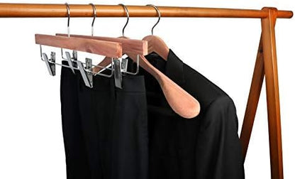 TOPIA HANGER 10 Pack American Red Cedar Natural Wooden Pants Skirt Slacks Bottoms Jeans Hangers with Metal Anti-Wrinkle Adjustable Clips, 360° Stronger Chrome Hooks, CT07P