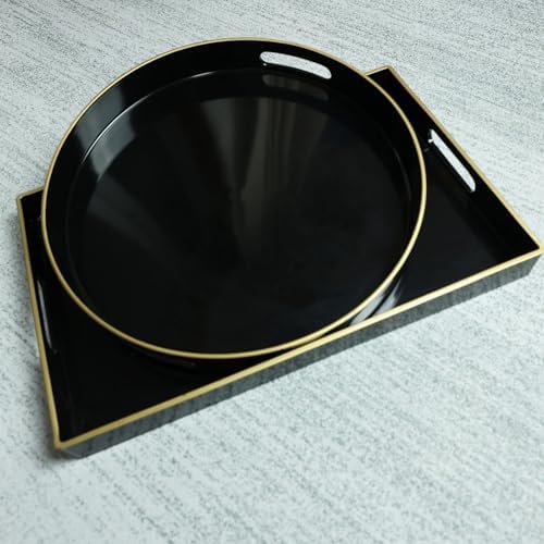 Spsyrine Black Decorative Serving Tray with Handles, Elegant Plastic Coffee Table Tray for Ottoman, Living Room, Home Decor 15.6" X 10.2" - Image 6
