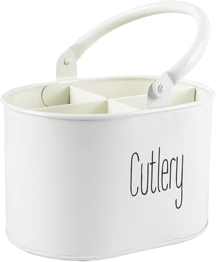 Metal Self Draining Tableware Storage Box - Spoon, Knife, Fork, Chopstick, Cutlery Holder Kitchen Organizer Stand Dining Multifunctional Stand Drawer Organisers, (White)