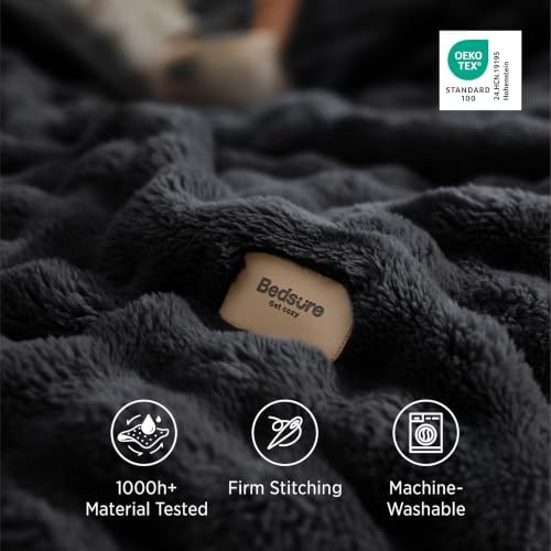 Bedsure Cloud Bubble Fleece Queen Blanket for Bed, Black, 90"×90" - Image 5