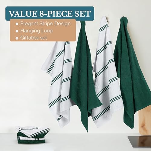 Casa Platino Kitchen Towel Set 8 Pc - 4 Dish Cloths for Washing Dishes (13"x13") & Kitchen Towels (16"x26") - Cotton Rich, Soft, Absorbent Wash Rags, Quick Dry & Durable Tea Towels for Wiping - Olive. - Image 5