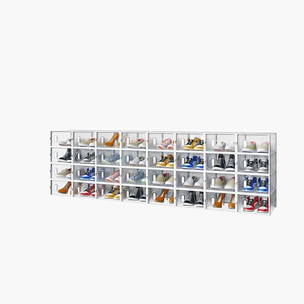 White, Small Size, 32PCS, 33 * 23 * 14cm, Shoe Box, Plastic Mesh, Freely Combinable