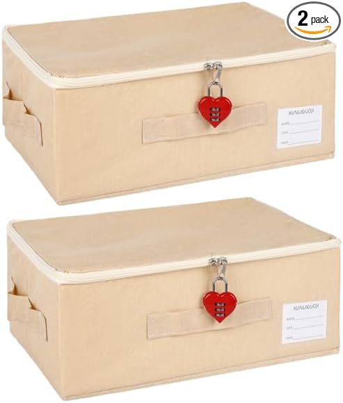 2-pack Discreet Toy Storage Box with Lock Toy Bag Fabric lockable storage bin with Handles, foldable, with Zipper lid/handle/label,locking Storage Box for Women and Men (2, red lock, small)