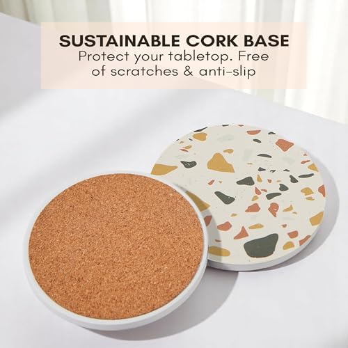 Terrazzo Coasters Set of 6, Colorful Boho Absorbent Ceramic Coasters - Image 4