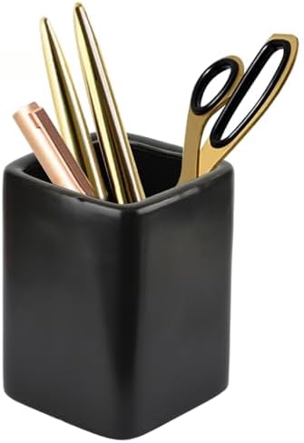 Square Ceramics Desk Pencil Holder for Men and Woman, Suitable for Offices and Homes(Black) by SIEBOLD