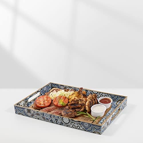 AGIOTA 2 Pcs Serving Tray with Handles Bohemian Decorative Tray Large Ottoman Trays for Living Room Blue Coffee Table Trays for Breakfast - Image 6