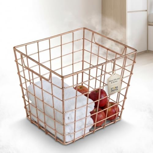 STORE INDYA storeindya Thanksgiving Gifts Wire Basket for Storage Pantry Square Organizer Wire Mesh Baskets Large Organizing Flower Girl Basket Stackable Bins (Copper Cube Collection) by Unknown
