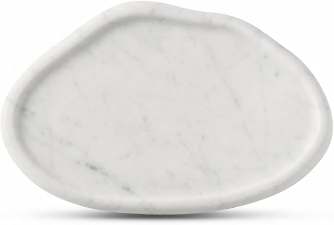 Koville Luxurious Natural Marble Vanity Tray for Home Decor, Cloud Shape Serving Stone Key Tray, 10" x 7" Marble Storage Trays for Bathroom, Stone Plate for Perfume, Candle and Jewelry（Bianco Carrara）