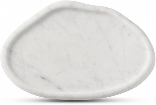 Koville Luxurious Natural Marble Vanity Tray for Home Decor, Cloud Shape Serving Stone Key Tray, 10" x 7" Marble Storage Trays for Bathroom, Stone Plate for Perfume, Candle and Jewelry（Bianco Carrara）