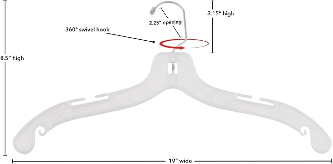 NAHANCO 19" Heavy Weight Plastic Shirt Hangers, White (Pack of 100)
