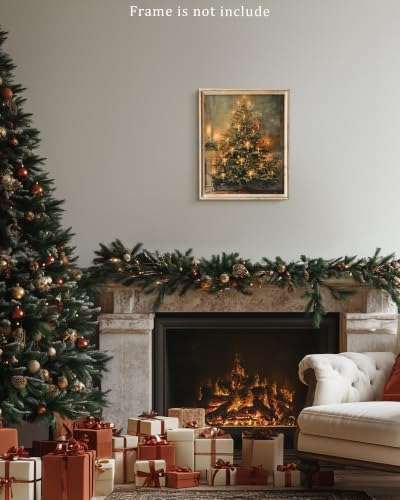 Vodefoad Vintage Christmas Tree Poster Painting – Antique Holiday Painting with Ornaments & Candlelight, Cozy Festive Wall Art - 8x10 Inch Unframed - Image 7